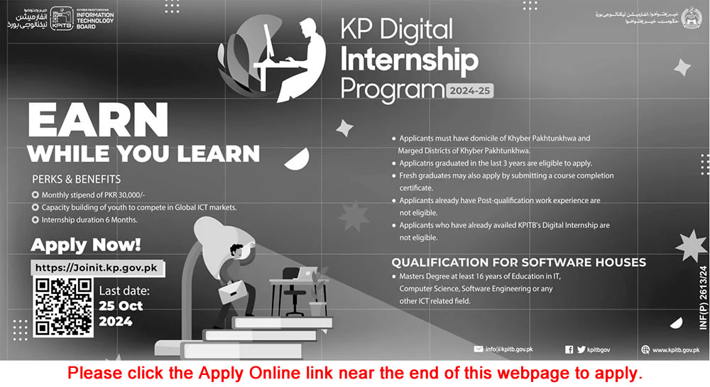 KPK IT Board Digital Internship Program 2024-2025 Apply Online Latest