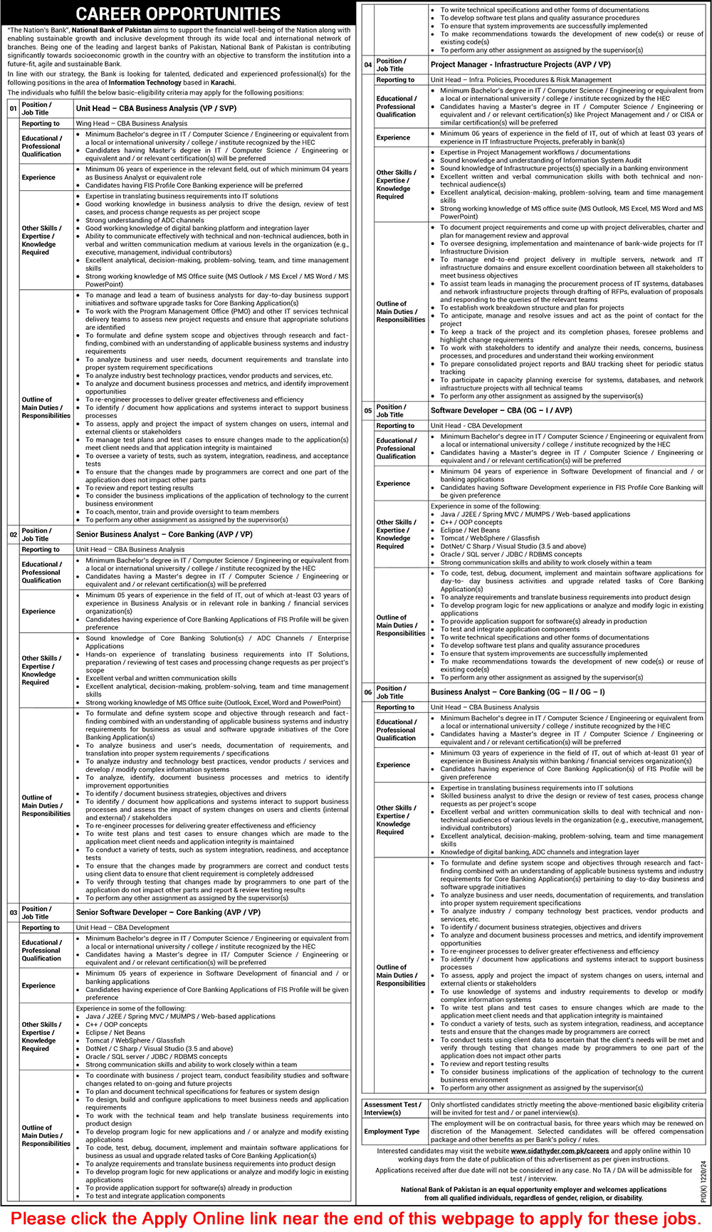 National Bank of Pakistan Jobs October 2024 Apply Online Software Developer & Others NBP Latest