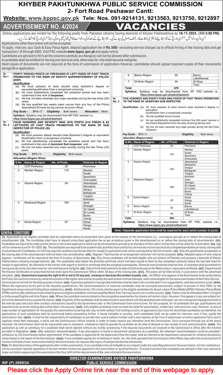 KPK Police Jobs November 2024 KPPSC Apply Online ASI, Sub Inspectors & Deputy Superintendents of Police Latest