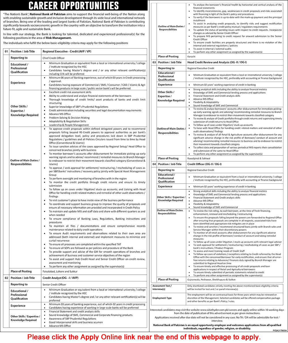 National Bank of Pakistan Jobs December 2024 Apply Online Credit Officers, Regional Executives & Others Latest