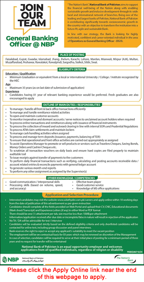 General Banking Officer Jobs in National Bank of Pakistan December 2024 Apply Online NBP GBO Latest