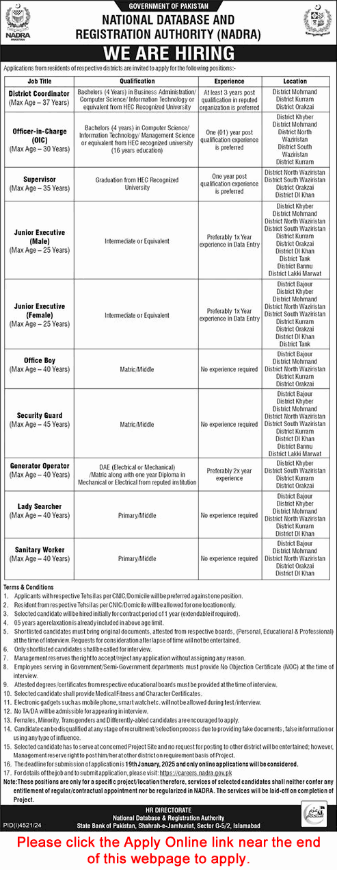 NADRA Jobs 2025 Apply Online Junior Executives, Supervisors, Security Guards & Others Latest