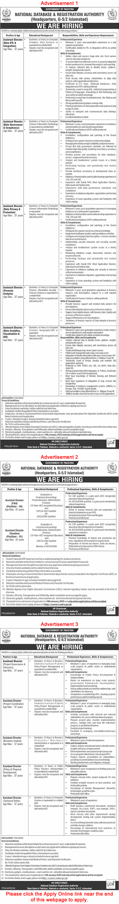 Assistant Director Jobs in NADRA Islamabad 2025 Apply Online National Database and Registration Authority Latest