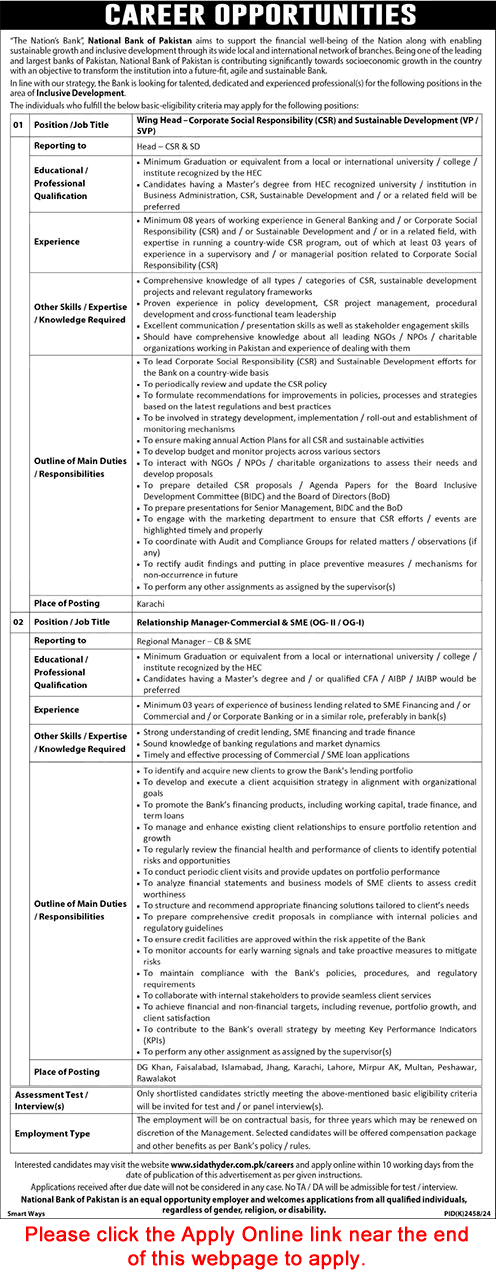 National Bank of Pakistan Jobs February 2025 Apply Online Relationship Managers & Others NBP Latest