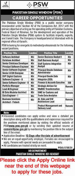 Pakistan Single Window Jobs 2025 February Apply Online Software Engineers & Others PSW Latest